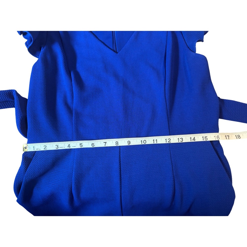 T Tahari Royal Blue Flutter Sleeve Wide Leg Jumpsuit Size 10 V-Neck Belted - Picture 7 of 8